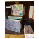 Two Shelves of Decorative/Vintage Tins