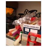 Shelf of Candles, Candle Holders, Votives, Candle Making Items