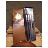 Copper Fondue Set w/Base & Plates & Fondue Forks