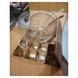West Virginia Glass Punch Bowl Set w/ Cups & Ladle "Goldfish Bowl" Style