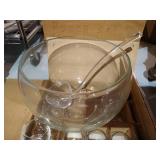 West Virginia Glass Punch Bowl Set w/ Cups & Ladle "Goldfish Bowl" Style