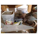 Shelf of Bird Food, Feeder & Peat Rock