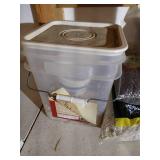 Shelf of Bird Food, Feeder & Peat Rock