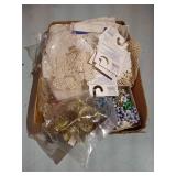 Tray of Vintage Doilies, Lace Collars, Hankies, Costume Jewelry