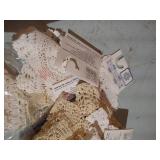 Tray of Vintage Doilies, Lace Collars, Hankies, Costume Jewelry
