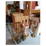 Tall Vintage Lamp w/ Crystals, Brass Candle Sticks & Lanterns
