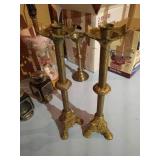 Tall Vintage Lamp w/ Crystals, Brass Candle Sticks & Lanterns