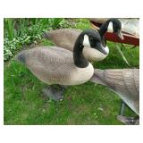 Three Large Canada Goose Decoys w/ Others & Small Wheelbarrow