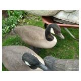 Three Large Canada Goose Decoys w/ Others & Small Wheelbarrow