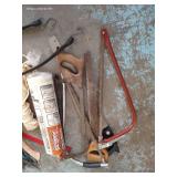 Trash Bin w/ Hand Tools, Charging Cables, Bike Pump, Snips, Saws, Etc