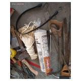 Trash Bin w/ Hand Tools, Charging Cables, Bike Pump, Snips, Saws, Etc