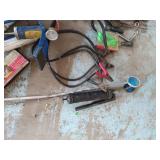 Trash Bin w/ Hand Tools, Charging Cables, Bike Pump, Snips, Saws, Etc