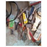 Trash Bin w/ Hand Tools, Charging Cables, Bike Pump, Snips, Saws, Etc