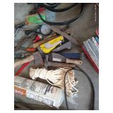 Trash Bin w/ Hand Tools, Charging Cables, Bike Pump, Snips, Saws, Etc