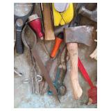 Trash Bin w/ Hand Tools, Charging Cables, Bike Pump, Snips, Saws, Etc