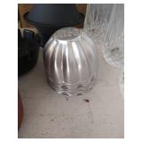 Shelf of Glasses, Vases, Jello Molds, Etc