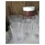 Shelf of Glasses, Vases, Jello Molds, Etc