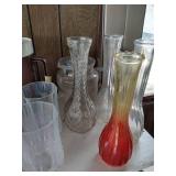 Shelf of Glasses, Vases, Jello Molds, Etc