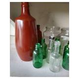 Shelf of Vintage Bottles, Jars & Porcelain Insulators