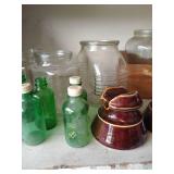 Shelf of Vintage Bottles, Jars & Porcelain Insulators
