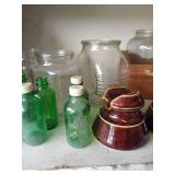 Shelf of Vintage Bottles, Jars & Porcelain Insulators