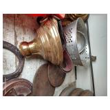 Shelf of Misc. Metal Weights, Farm Tools, L-Brackets, Etc