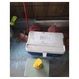 Igloo Cooler, Step Stool, Broom, Gas Cans
