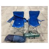 2 LAWN CHAIRS, 3 PERSON TENT & BLOW UP BED