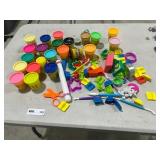 TABLE FULL OF PLAY DOH & UTENSILS