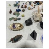 TABLE FULL OF CRYSTALS, GEODES, & ROCKS