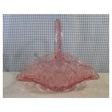 (BS) Vintage Pink Glass Basket with...