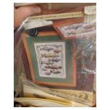 Box of Crosstitch Patterns, Kits, Christmas Patterns, & Aida Cloth