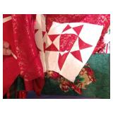Tote of Holiday Materials & Quilting Pieces/Blocks