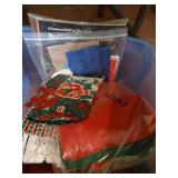 Tote of Holiday Materials & Quilting Pieces/Blocks