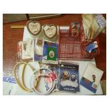 Wire Organizer w/ Crosstitch Kits, Sewing Notions, Hoops, Etc