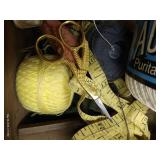 Vintage Sewing Box w/ Yarn, Stork Embroidery Scissors, Threads, Etc