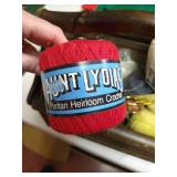 Vintage Sewing Box w/ Yarn, Stork Embroidery Scissors, Threads, Etc