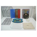 Large Lot of Serving Trays, Cutting Boards, Cookie Sheet and more