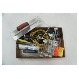 large hardware lot: cement tools, scotchfil, paint rollers, drop cloth and more