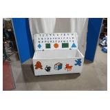 Vintage Hand Painted Wooden Toy Box Bench with Toys