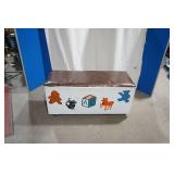 Vintage Hand Painted Wooden Toy Box Bench with Toys