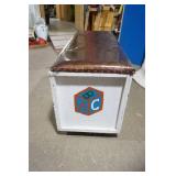 Vintage Hand Painted Wooden Toy Box Bench with Toys