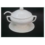 Vintage White Soup Tureen with lid, ladle, and plate