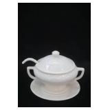 Vintage White Soup Tureen with lid, ladle, and plate