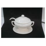 Vintage White Soup Tureen with lid, ladle, and plate