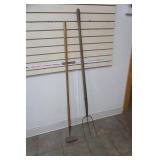 Antique 3 Prong Hay Pitch Fork & Garden Hoe