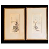 Two Vintage Framed Prints by Ling Fu Yang / Spring Season and Fall Season Framed Vintage Prints by Ling Fu Yang