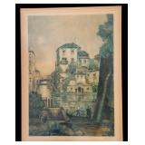 Vintage Framed Colored Etching Print Palace of Venice