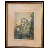 Vintage Framed Colored Etching Print Palace of Venice