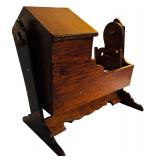 Vintage Wooden Doll Cradle with Teddy Bear